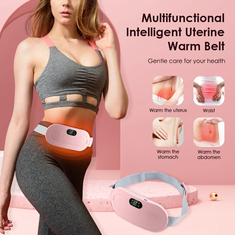 Electric Abdominal Massage Uterine Warm Belt Warm Uterus Hot Compress Vibration Massage Belt Abdomen Waist Warming USB Charging